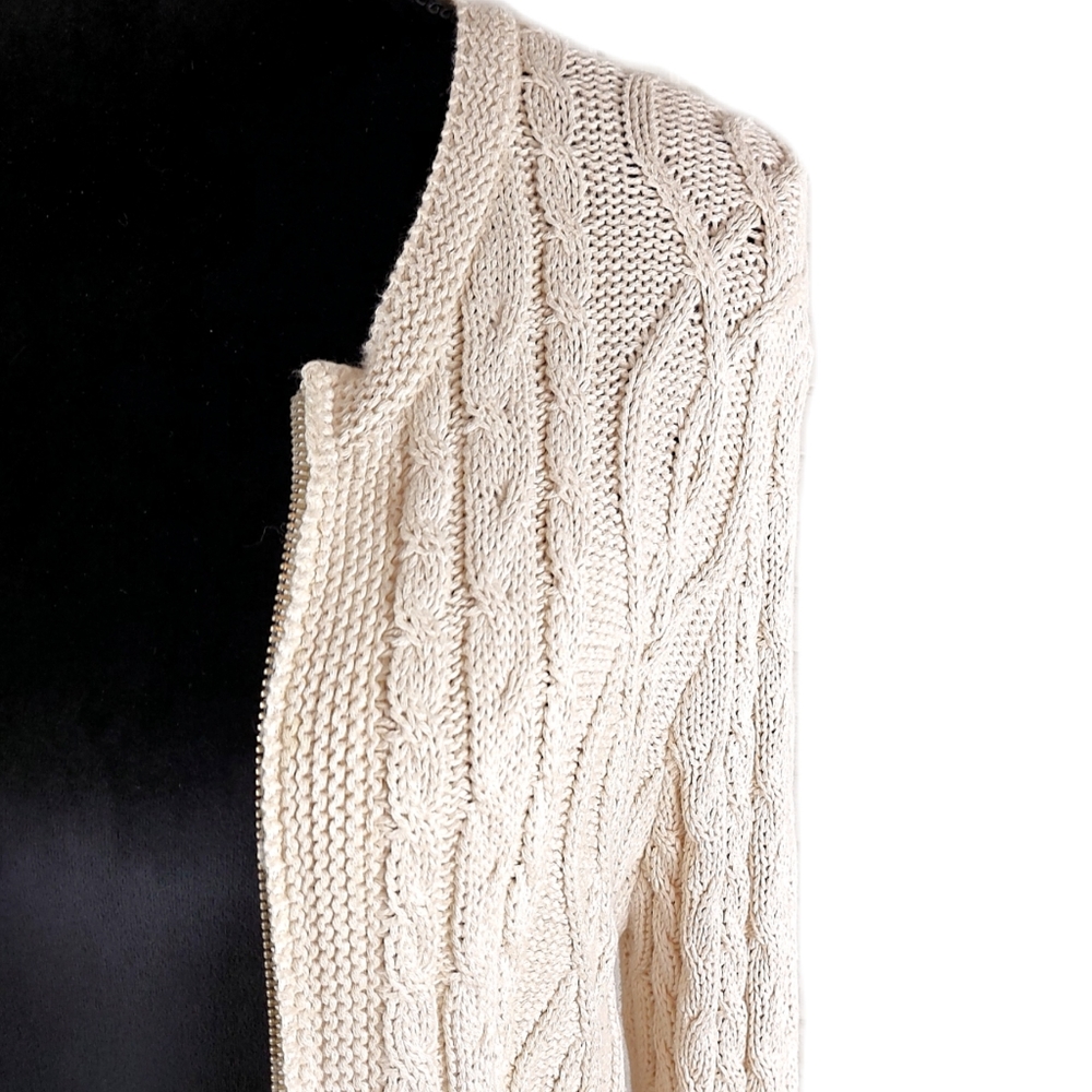 Wainscott Womens Ivory Cable Knit Collarless Zip Up Cardigan Size S - Picture 3 of 6